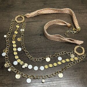 Vintage Plunder Gold White Pink and Cream Multi-Layer Necklace